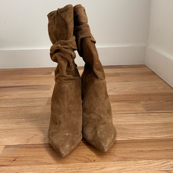 Schutz Ashlee Stiletto Camel Suede Slouch Bootie Sz 10.5 - Picture 2 of 5
